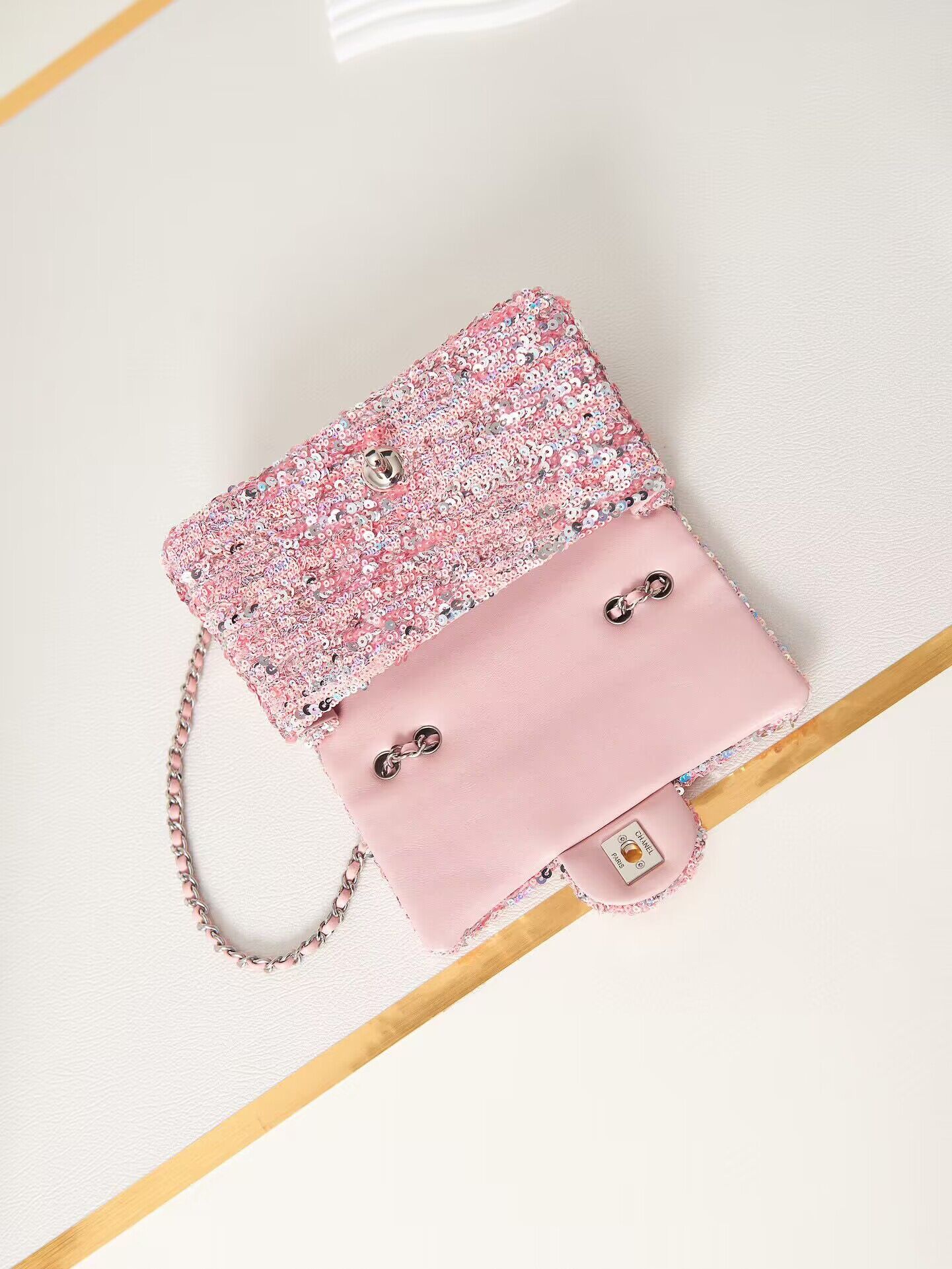 Chanel 23C Sequins CF Shoulder Bag AS3965 Pink