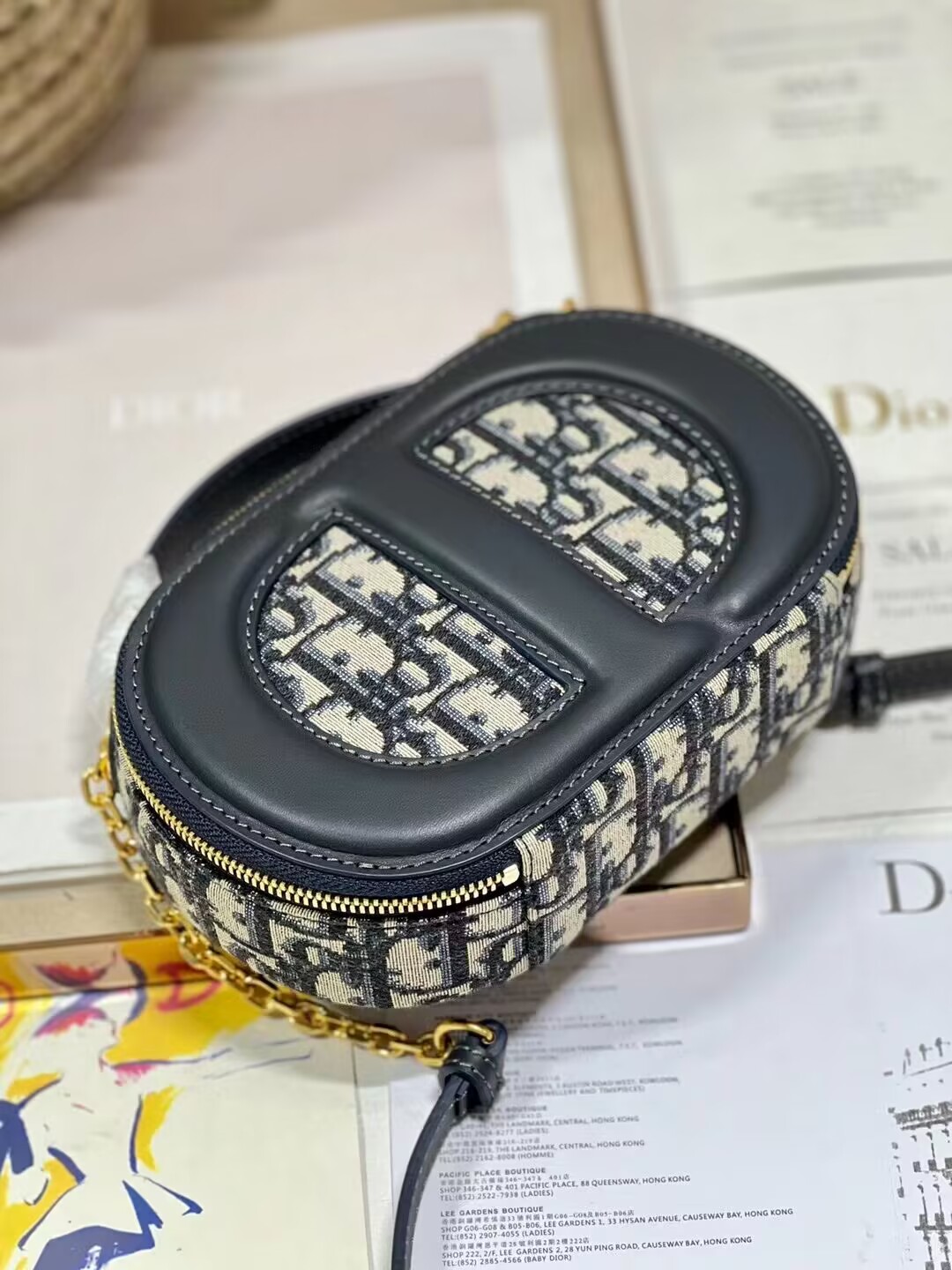 CD SIGNATURE OVAL CAMERA BAG Blue Dior Oblique Jacquard S2201UTZQ