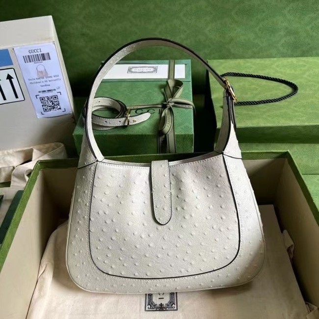 GUCCI JACKIE 1961 SMALL SHOULDER BAG Ostrich pattern 636709 white