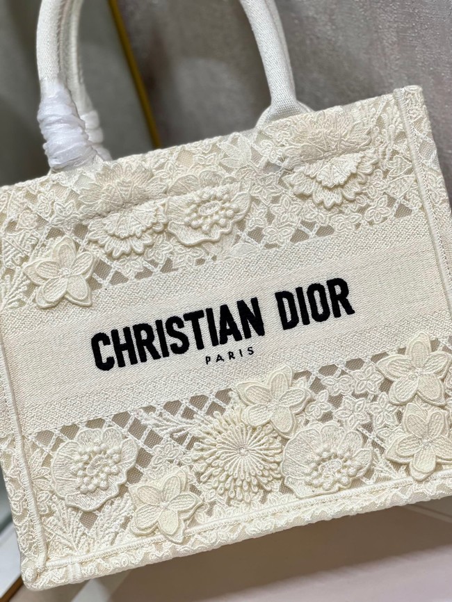 SMALL DIOR DIOR BOOK TOTE D-Lace Embroidery M1296ZRG-1