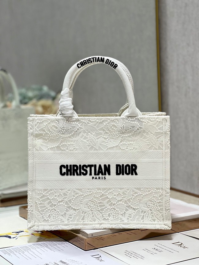 SMALL DIOR DIOR BOOK TOTE D-Lace Embroidery M1296ZRG-2