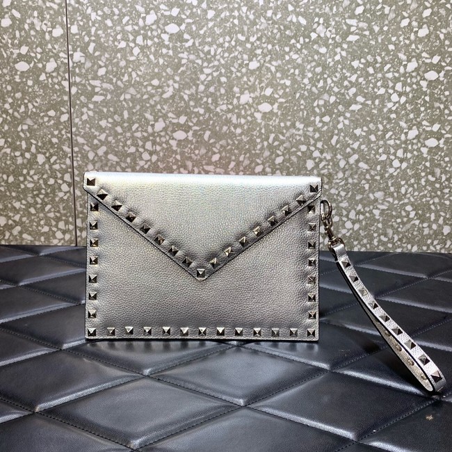 VALENTINO Garavani Rockstud Calfskin Clutch WP0P87R silver