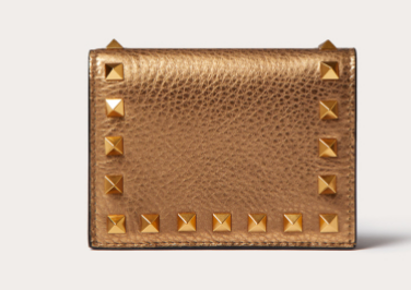 VALENTINO Garavani Rockstud Calfskin Wallet 0P39R bronze