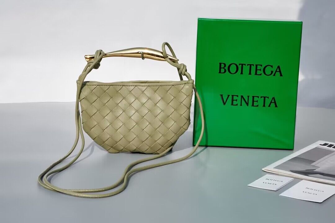 Bottega Veneta Sardine Intrecciato Gold Hardware Handle Bag 744267 Gray Green