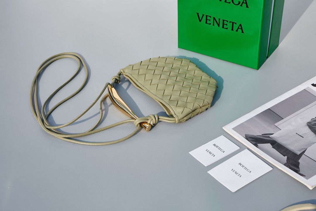 Bottega Veneta Sardine Intrecciato Gold Hardware Handle Bag 744267 Gray Green