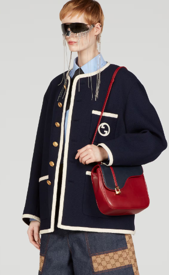 GUCCI EQUESTRIAN INSPIRED SHOULDER BAG 740988 Blue and red