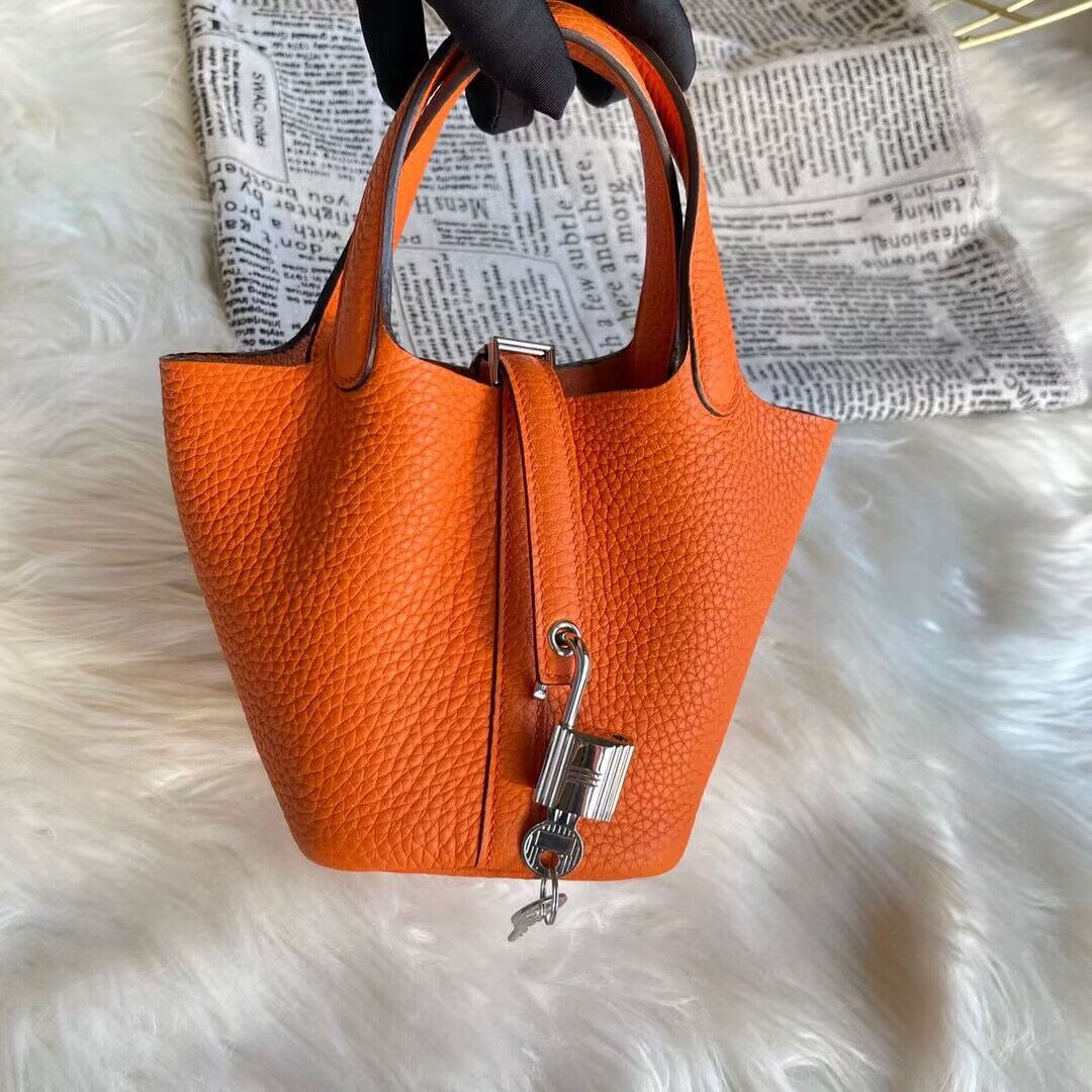 Hermes Mini Picotin 14 Lock Bags Original Togo Leather PL5302 Orange