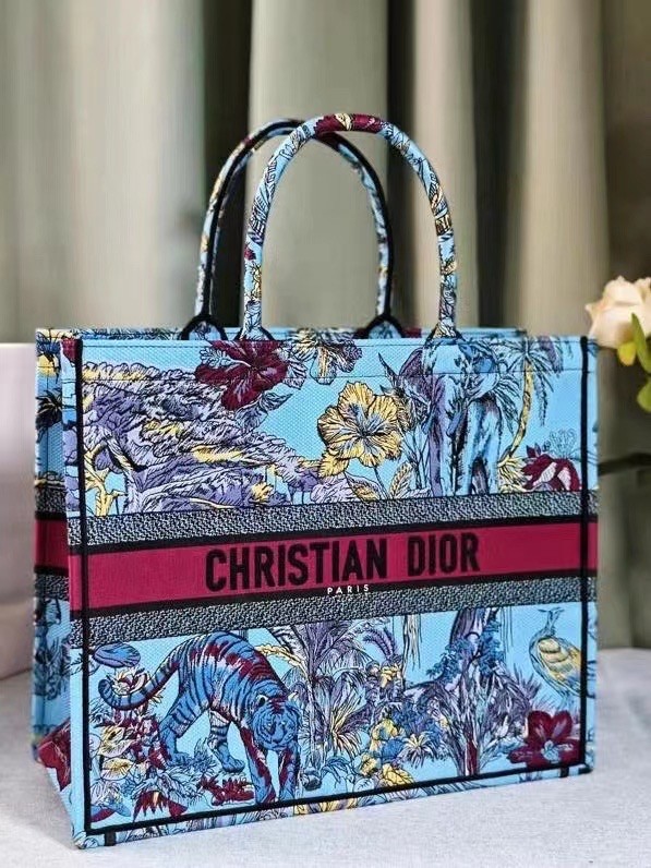 LARGE DIOR BOOK TOTE Celestial Blue Multicolor Toile de Jouy Voyage Embroidery M1286ZEUP