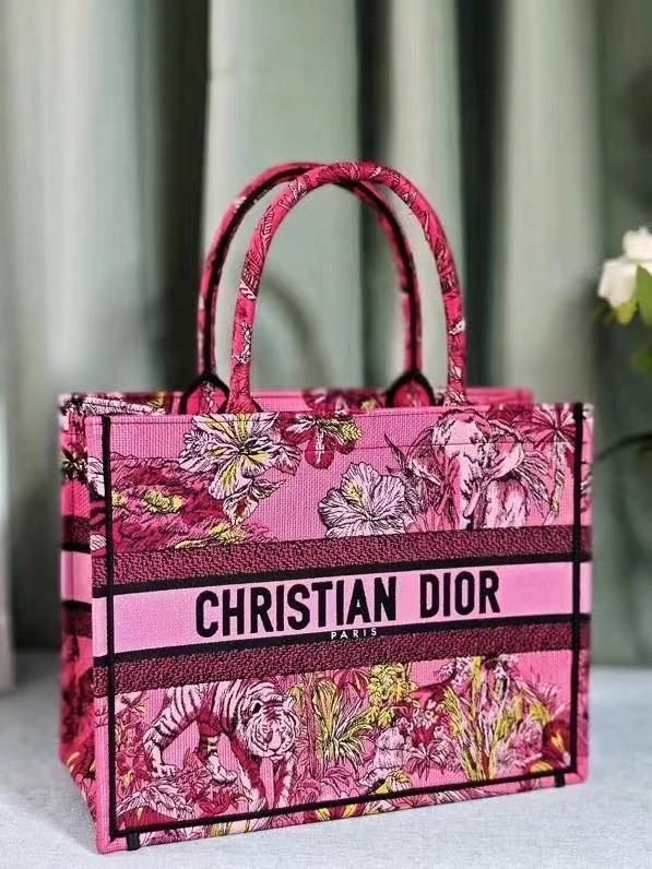 MEDIUM DIOR BOOK TOTE Fuchsia Multicolor Toile de Jouy Voyage Embroidery M1296ZEUP