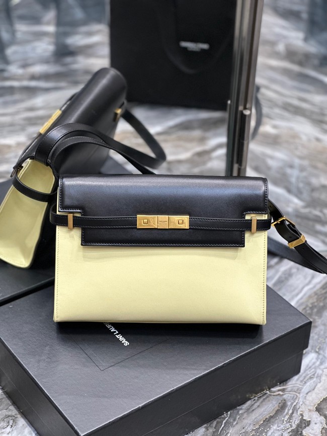 SAINT LAURENT MANHATTAN SHOULDER BAG IN SHINY LEATHER 579271 black&yellow