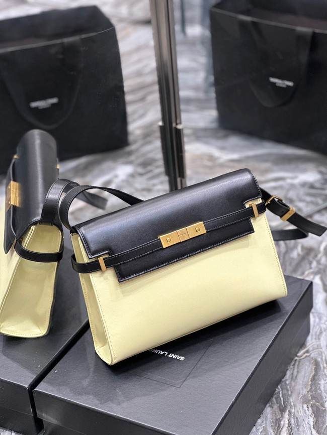 SAINT LAURENT MANHATTAN SHOULDER BAG IN SHINY LEATHER 579271 black&yellow