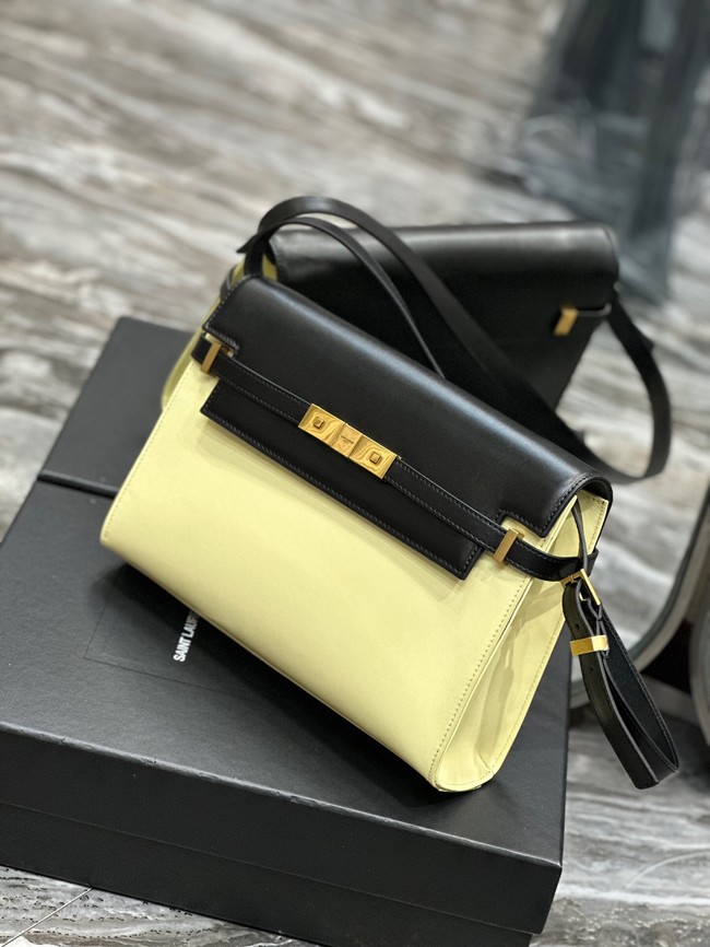 SAINT LAURENT MANHATTAN SHOULDER BAG IN SHINY LEATHER 579271 black&yellow