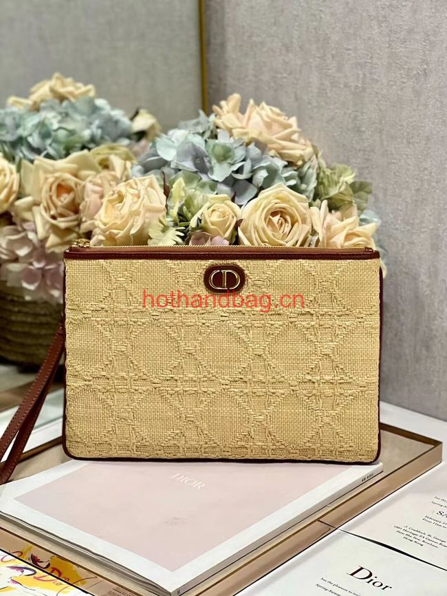 LARGE DIOR CARO DAILY POUCH Natural Cannage Raffia S5086UWHC