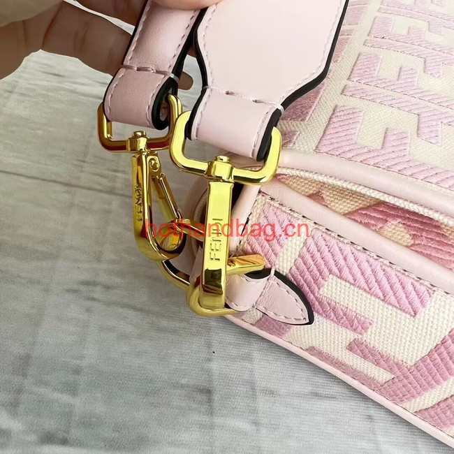 Fendi Baguette canvas bag with FF embroidery 8BR600 pink&white