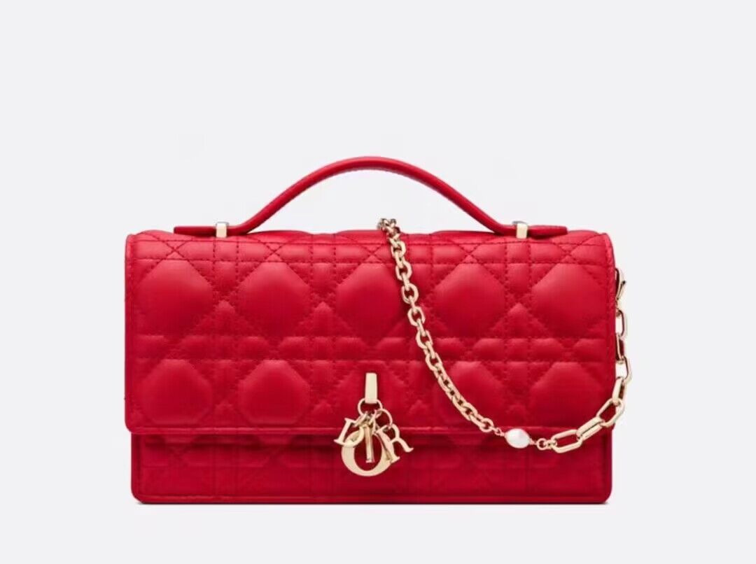 Dior Lady Original Leather Pearl Clutch Bag 6617 Red