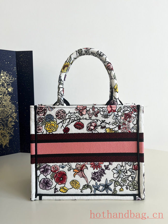 SMALL DIOR BOOK TOTE White Multicolor Florilegio Embroidery M1296ZRG