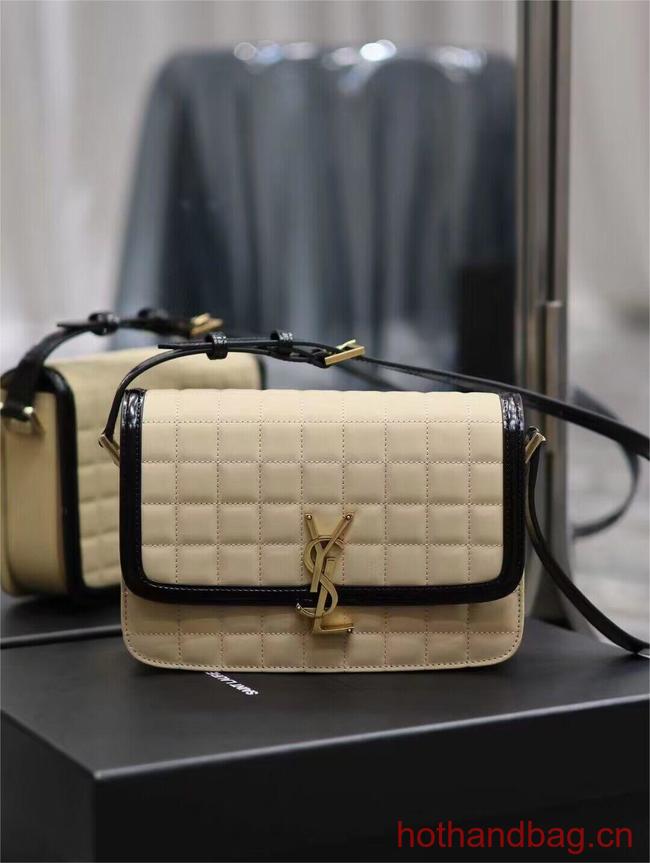 SAINT LAUREN SOLFERINO MEDIUM SATCHEL IN QUILTED NUBUCK SUEDE Y886305 OFF WHITE AND BLACK