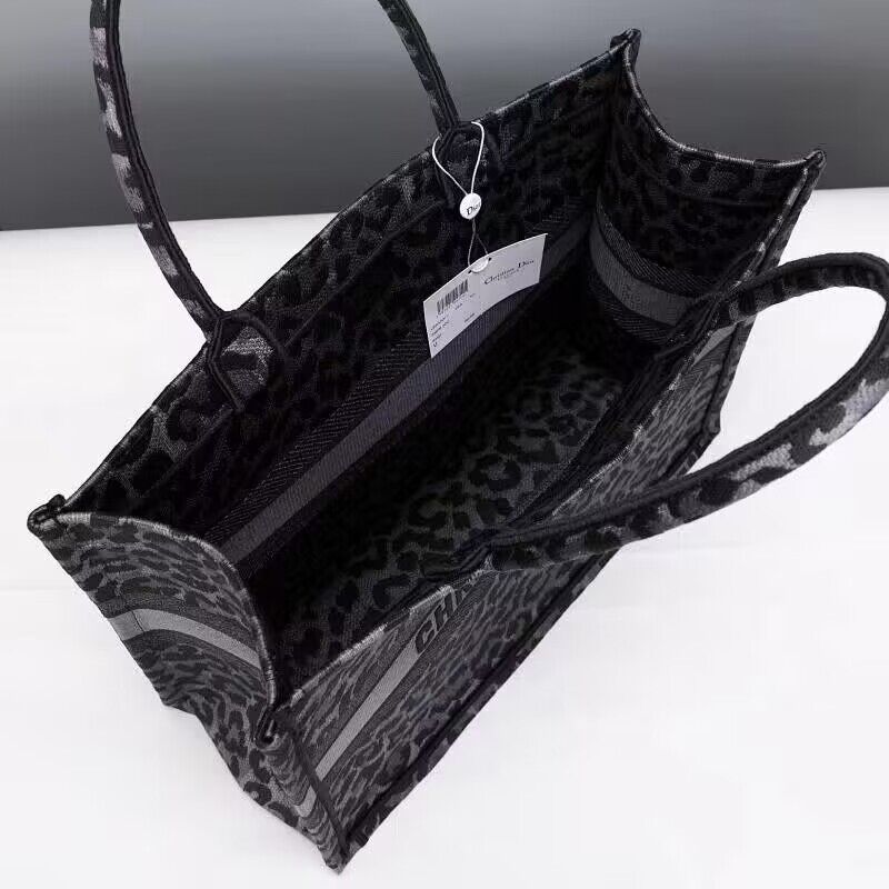 DIOR BOOK TOTE Embroidery M1289ZR Gray Leopard Print