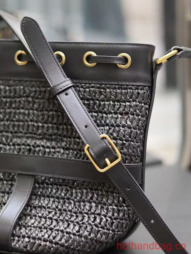 SAINT LAURENT IN RAFFIA AND LEATHER Shoulder Bag Y998223 BLACK