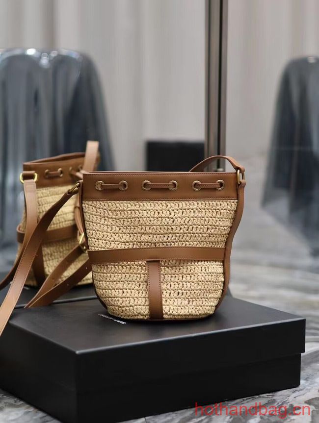 SAINT LAURENT IN RAFFIA AND LEATHER Shoulder Bag Y998223 apricot