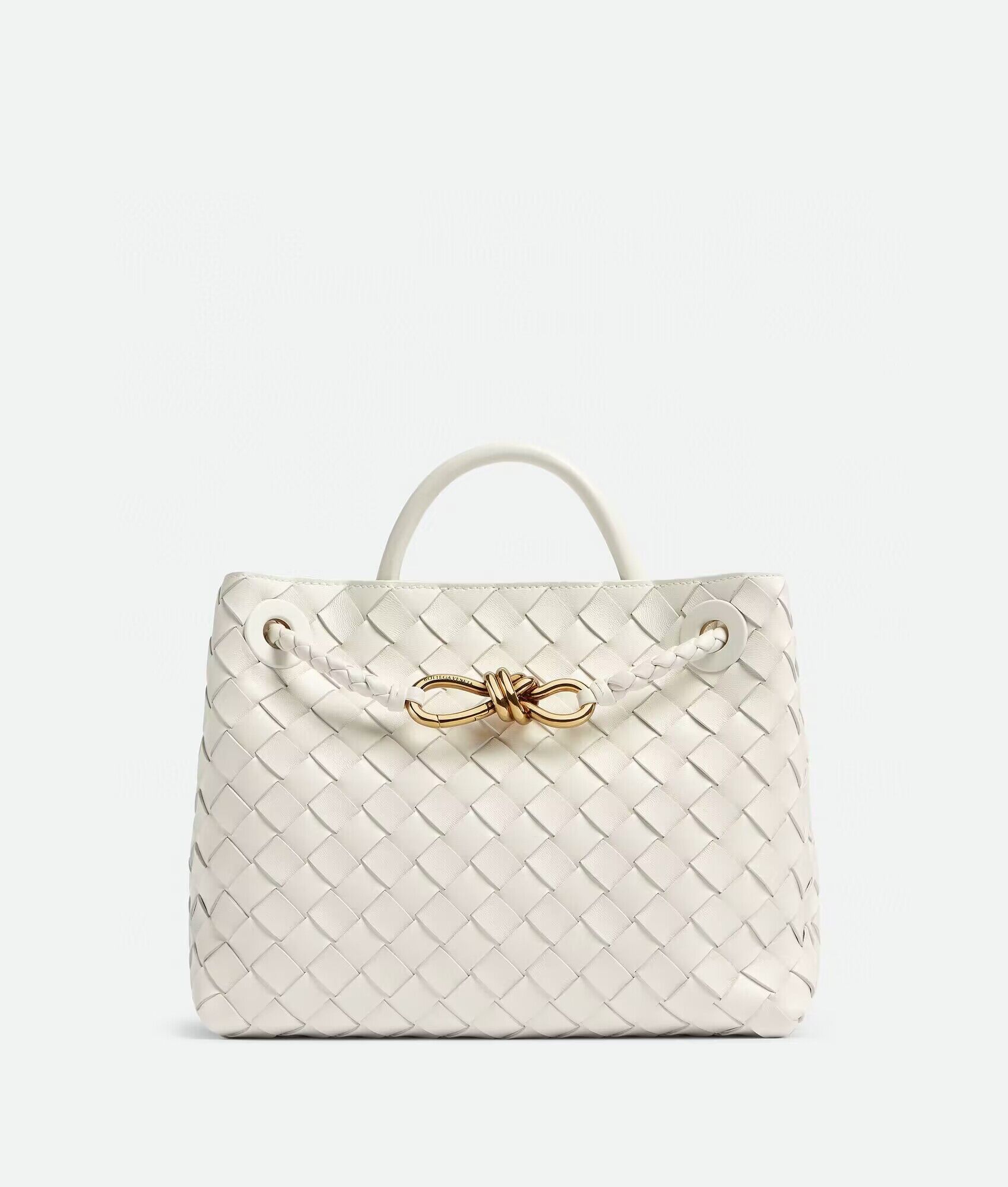 Bottega Veneta Andiamo Small Intrecciato Leather Tote 743572 White