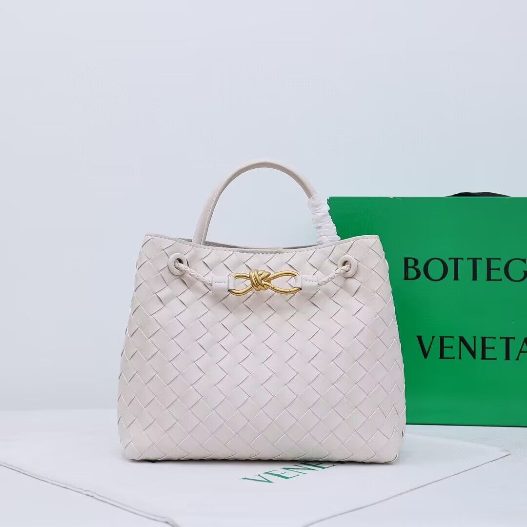 Bottega Veneta Andiamo Small Intrecciato Leather Tote 743572 White