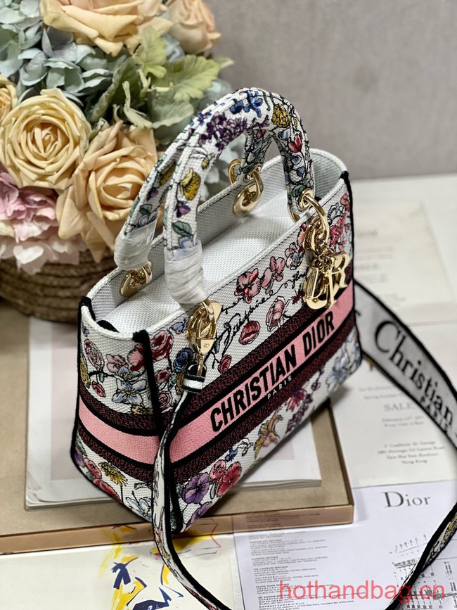 MEDIUM DIOR LADY D-LITE BAG White Multicolor Florilegio Embroidery M0565