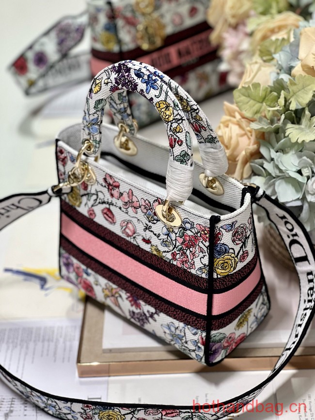 MEDIUM DIOR LADY D-LITE BAG White Multicolor Florilegio Embroidery M0565