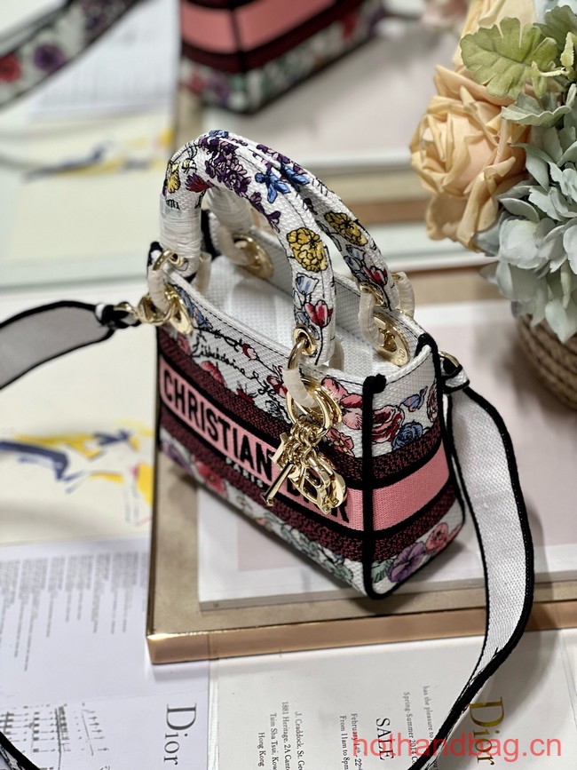 MINI LADY DIOR BAG  White Multicolor Florilegio Embroidery M0505OW