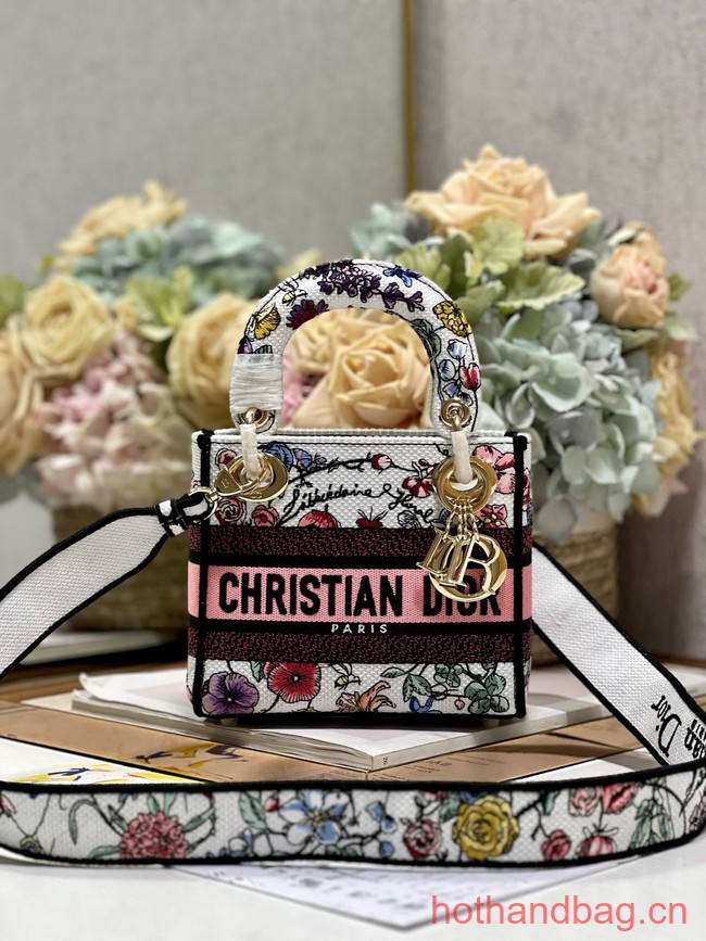 MINI LADY DIOR BAG White Multicolor Florilegio Embroidery M0505OW