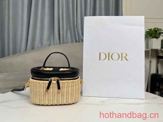 Dior SIGNATURE VANITY CASE Natural Wicker and Black Calfskin S2202U