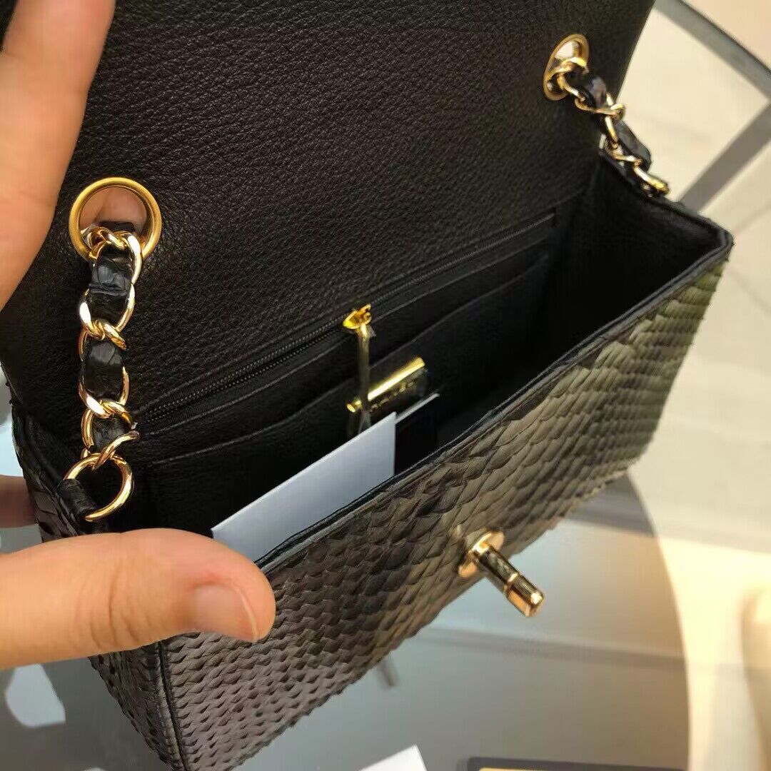 Chanel Mini Flap Bag Python & Gold-Tone Metal D69900 Black