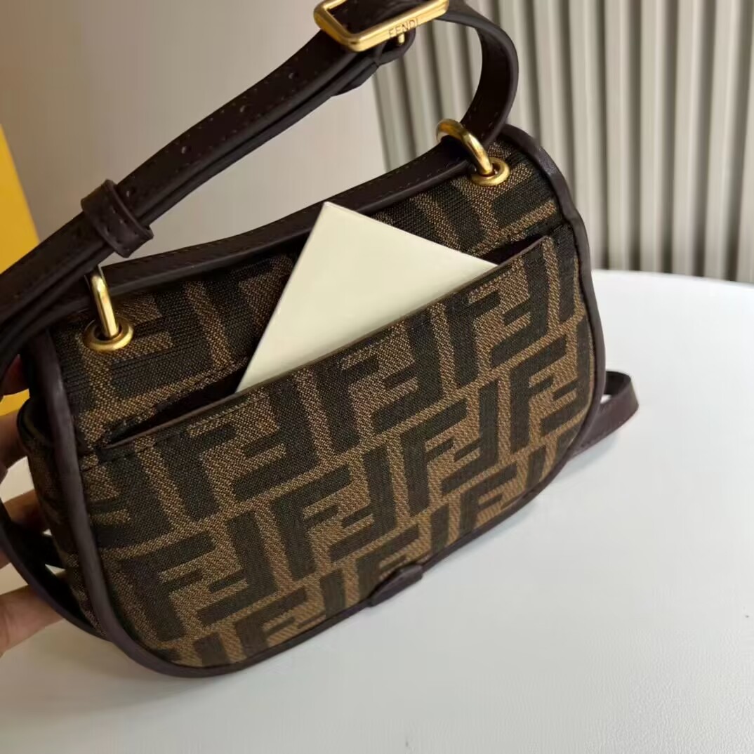 Fendi Cmon Mini Brown FF jacquard fabric and leather bag 8BS082