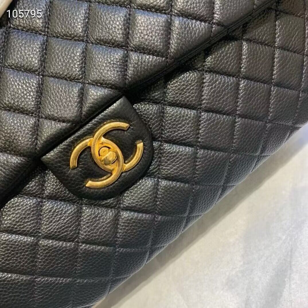 Chanel Large CF Flap Bag Original Leather A91169 Black & Gold Tone