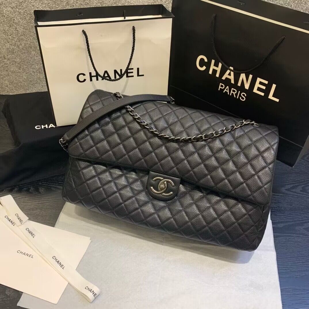 Chanel Large CF Flap Bag Original Leather A91169 Black & Silver Tone