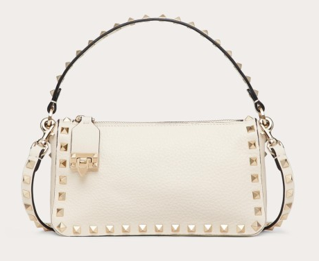 VALENTINO Rockstud small grain calfskin messenger bag YS097 white