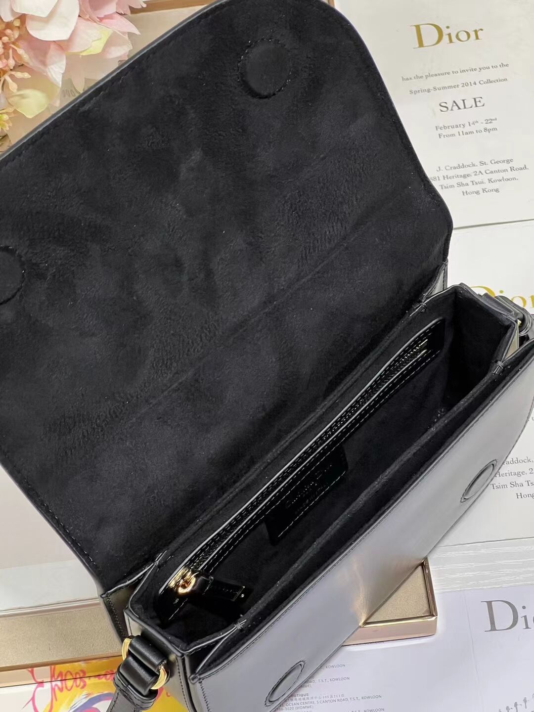 DIOR CD SIGNATURE BAG WITH STRAP Black CD-Embossed Box Calfskin M9280UZ