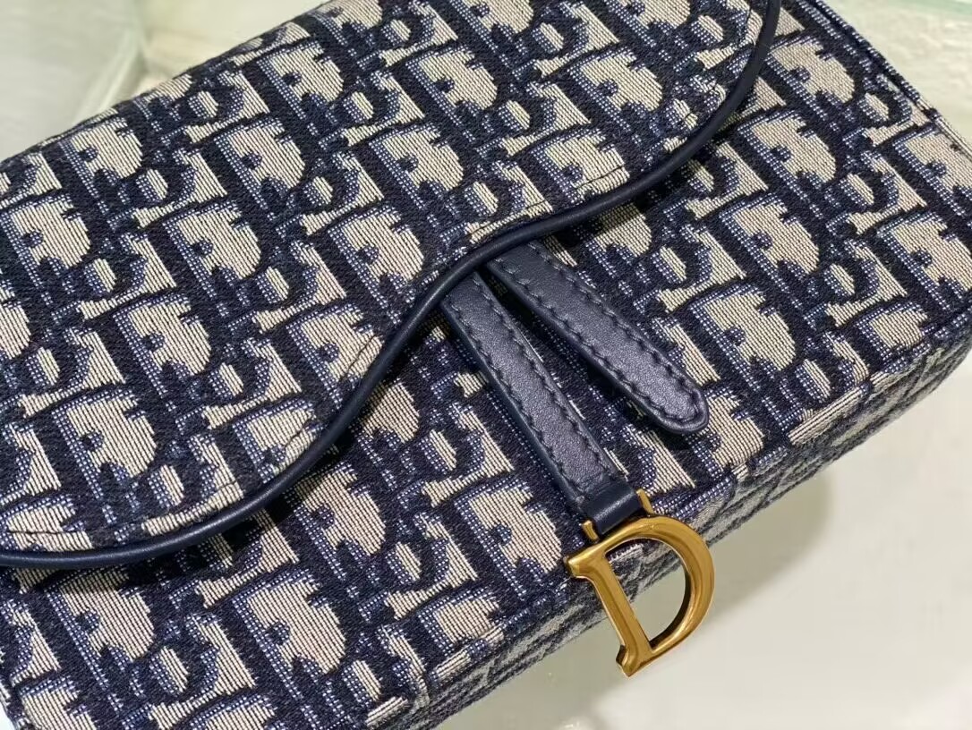 DIOR SADDLE POUCH WITH CHAIN Blue Dior Oblique Jacquard S5907CT