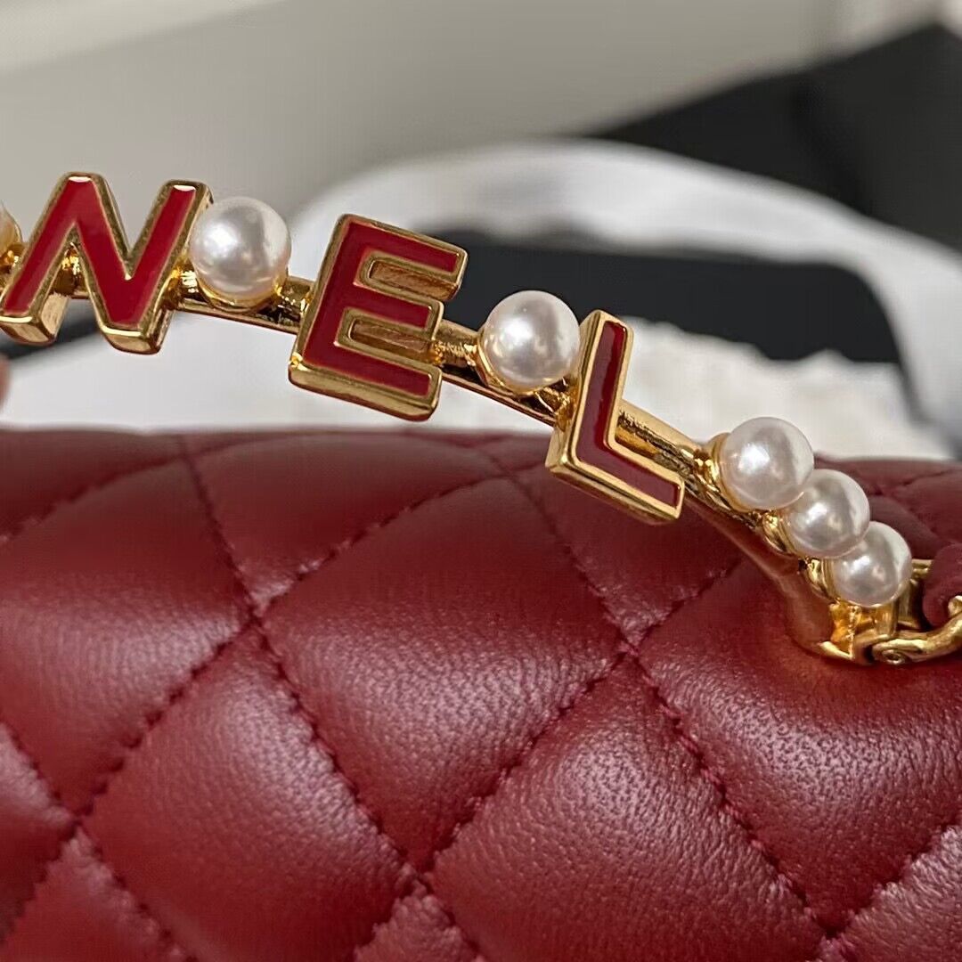 CHANEL 22B Kelly Pearl Top Handle Bag AP3513 Wine