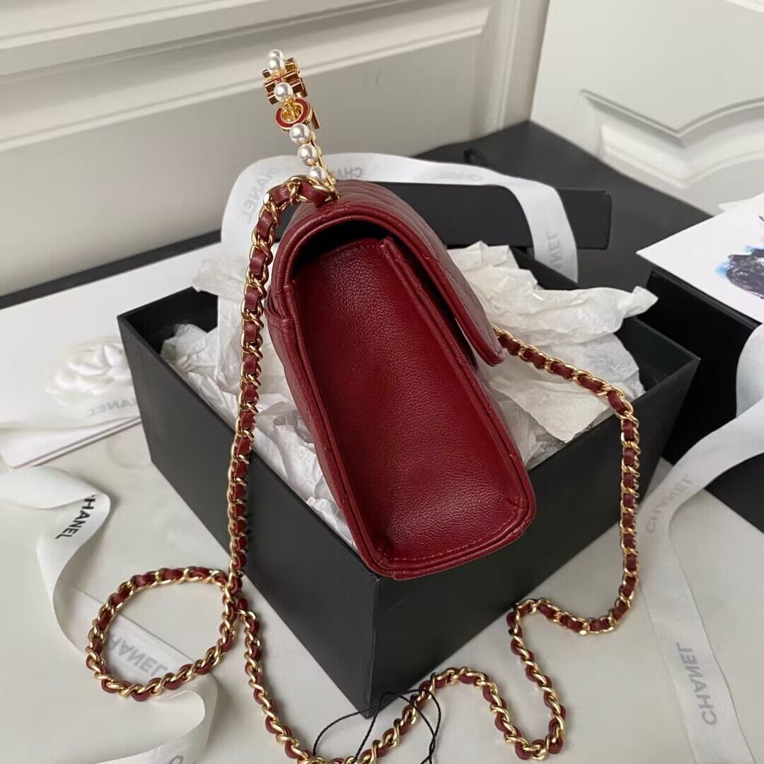 CHANEL 22B Kelly Pearl Top Handle Bag AP3513 Wine