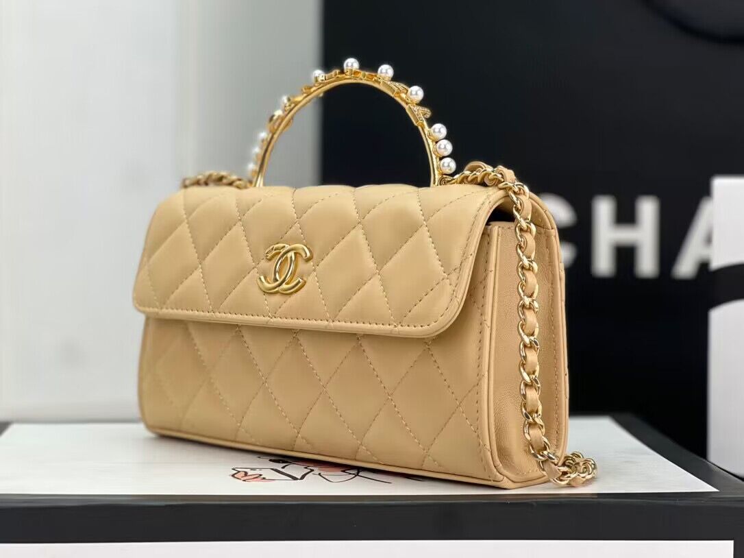 CHANEL 22B Kelly Pearl Top Handle Bag AP3562 Apricot