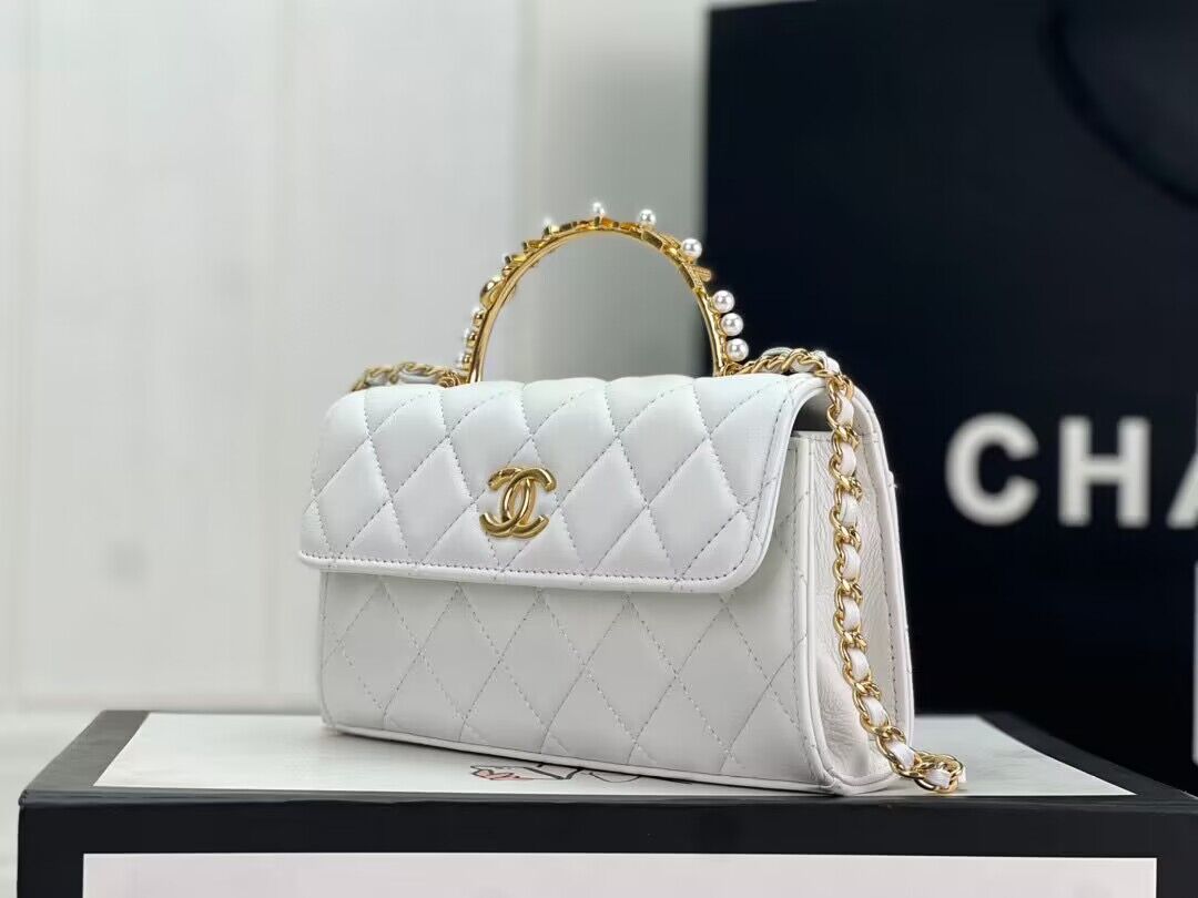 CHANEL 22B Kelly Pearl Top Handle Bag AP3562 White