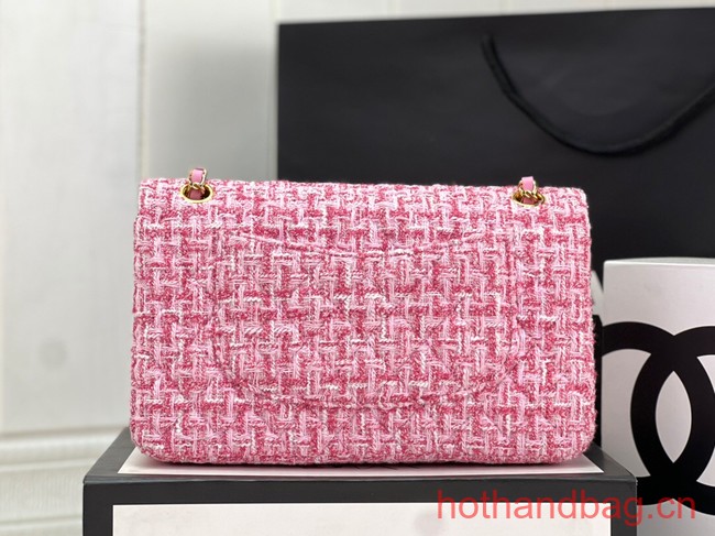 Chanel CLASSIC HANDBAG Wool Tweed A1112 pink