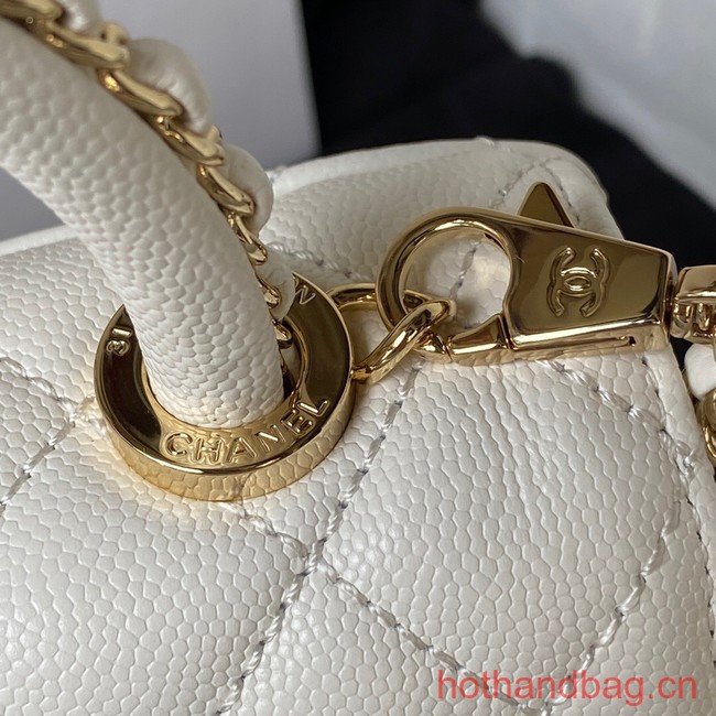 Chanel mini flap bag with top handle AS2215 white