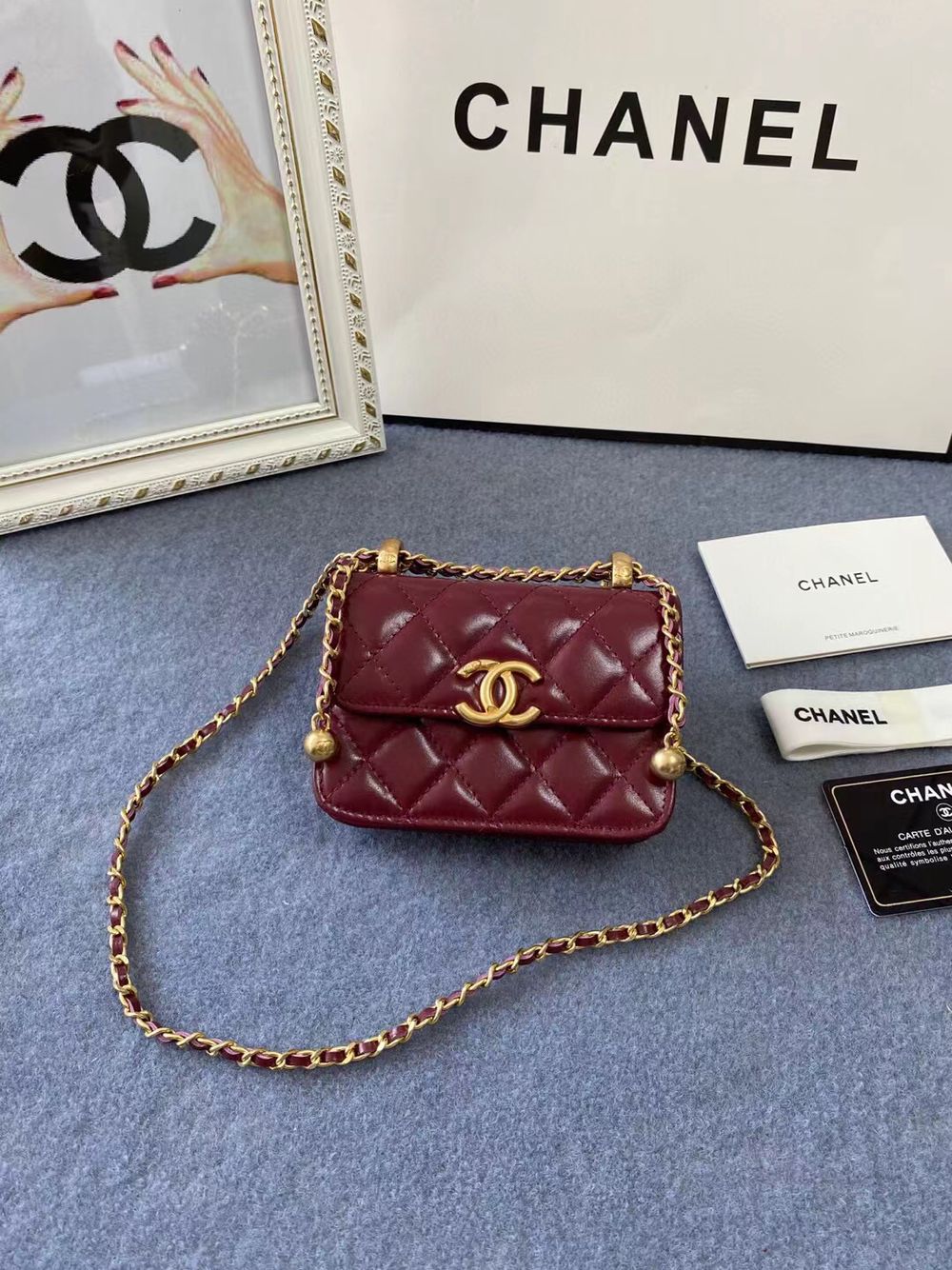 CHANEL mini wallet on chain AP2290 Wine