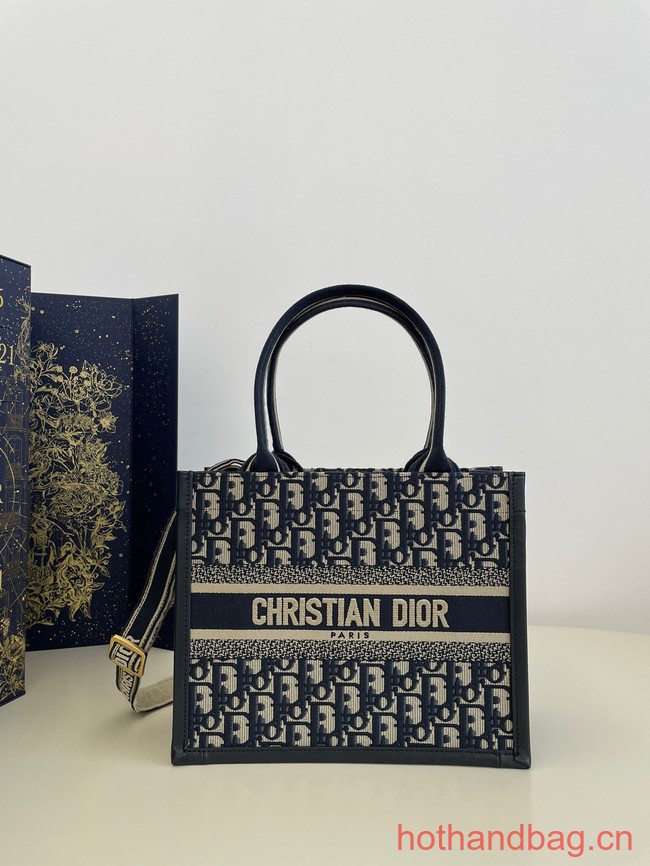 SMALL DIOR BOOK TOTE Ecru and Blue Dior Oblique Embroidery M1265ZRI