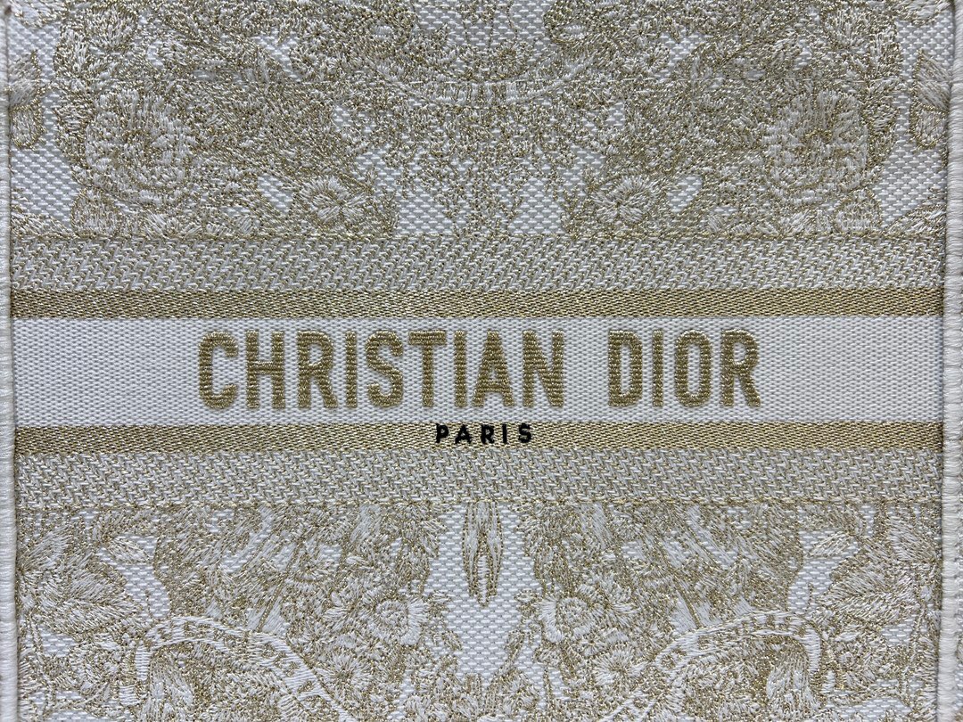 SMALL DIOR BOOK TOTE Gold-Tone and White Butterfly Around The World Embroidery M1296ZRf