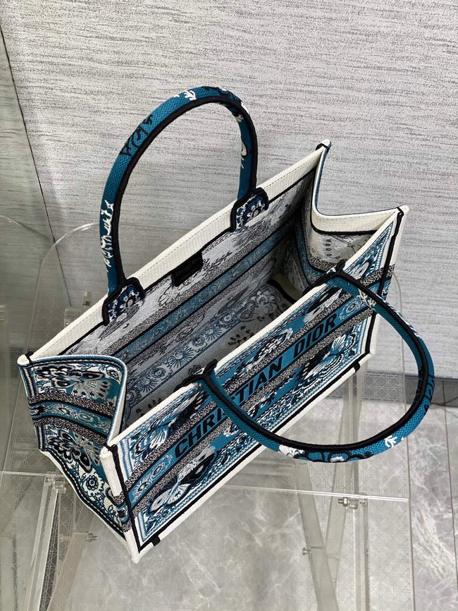 MEDIUM DIOR BOOK TOTE Denim Blue Multicolor Butterfly Bandana Embroidery M1296ZESE