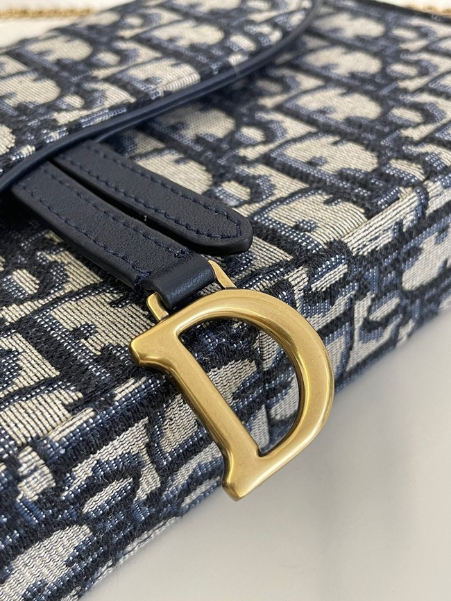 SADDLE POUCH WITH CHAIN Blue Dior Oblique Jacquard S5907CT