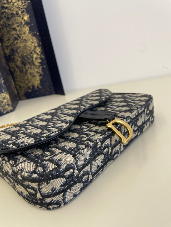 SADDLE POUCH WITH CHAIN Blue Dior Oblique Jacquard S5907CT